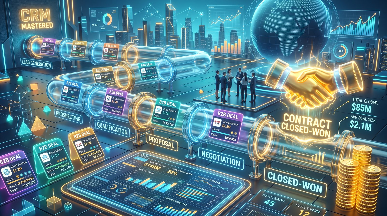 إدارة خطوط المبيعات بين الشركات (B2B) وأنظمة الـ CRM وإغلاق الصفقات